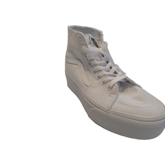 Vans Sk8 Hi Stacked Unisex Triple White Skate Shoes Canvas Platform NEW - Picture 5 of 16